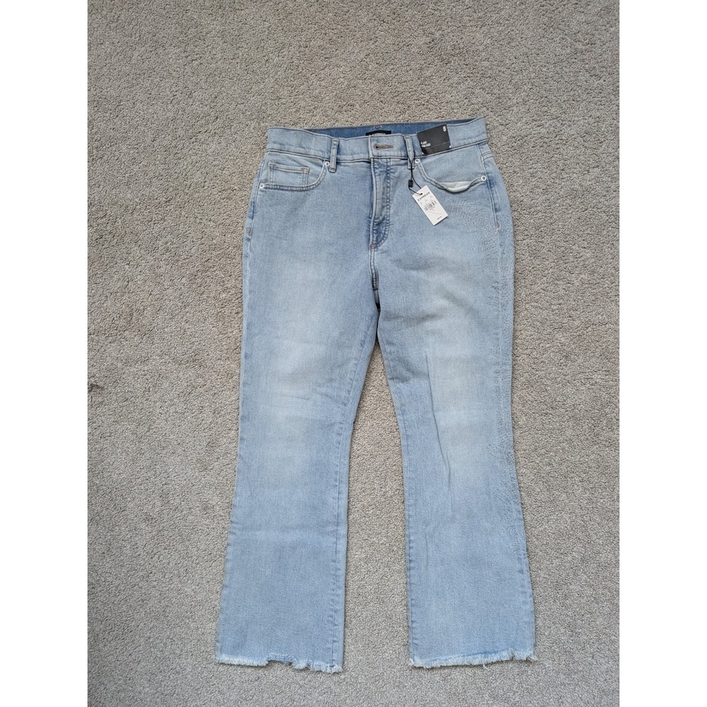 Express 90094 Flare Jeans Women 8 Cotton Blend Light Wash Metallic Embroidery
